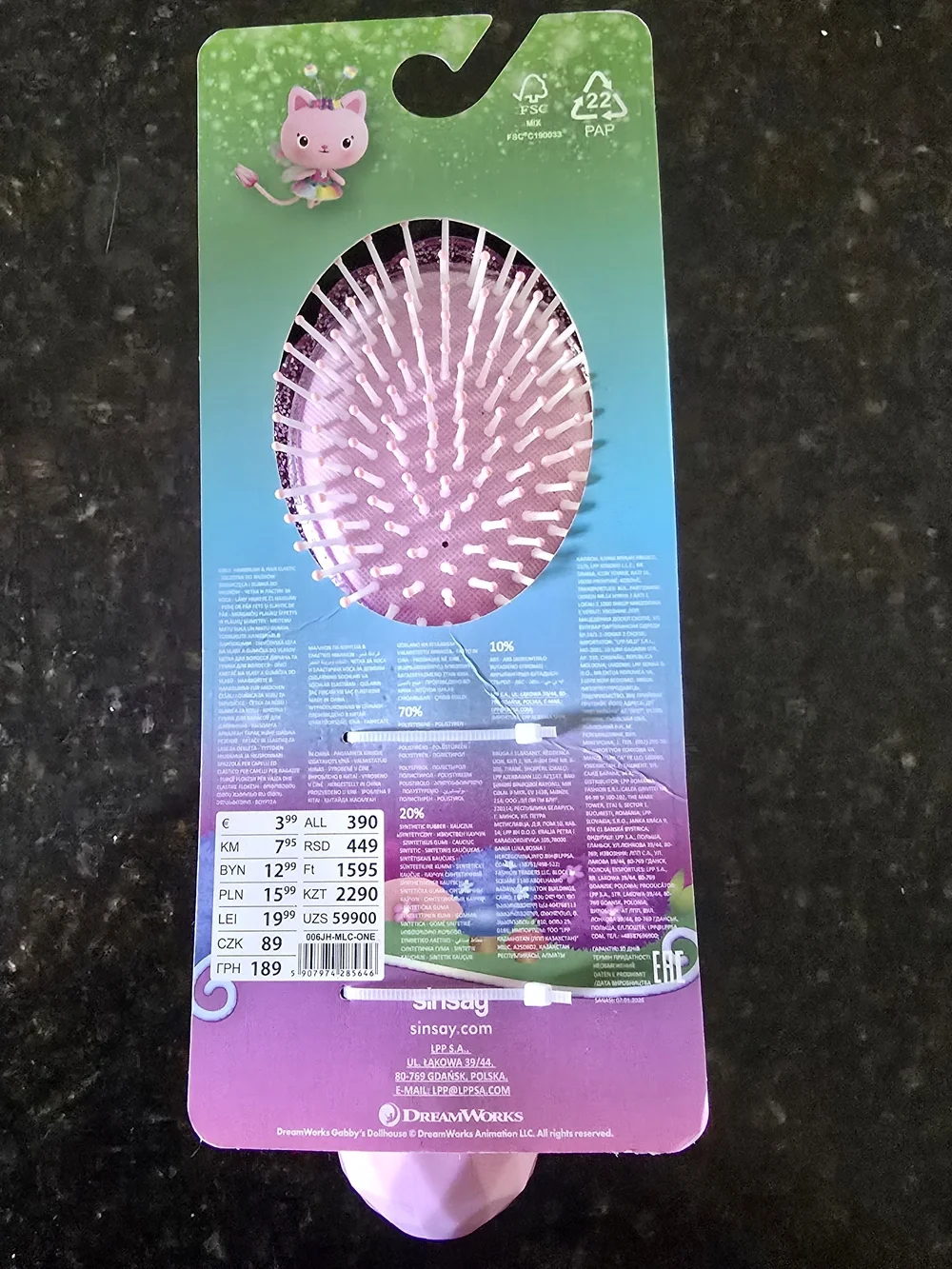 Gabby's Dollhouse Pink Glitter Kids Hair Brush with Character Design